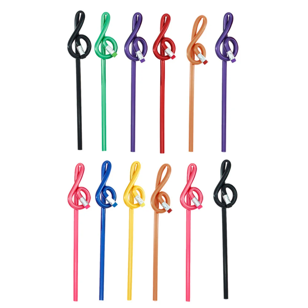 

12 Pcs Toy Kids Musical Instruments Note Bent Pencils Multi-function Eraser Students Plastic School Supply Portable Child