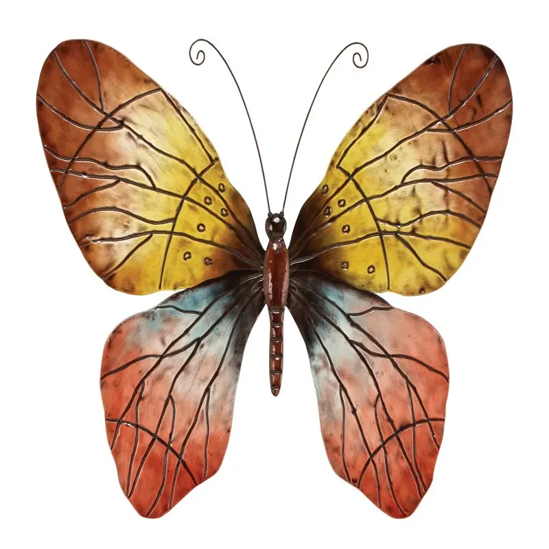 

Eclectic Metal Butterfly Wall Décor, 36"W x 27"H with Glossy Wings and a Red, Blue, Yellow