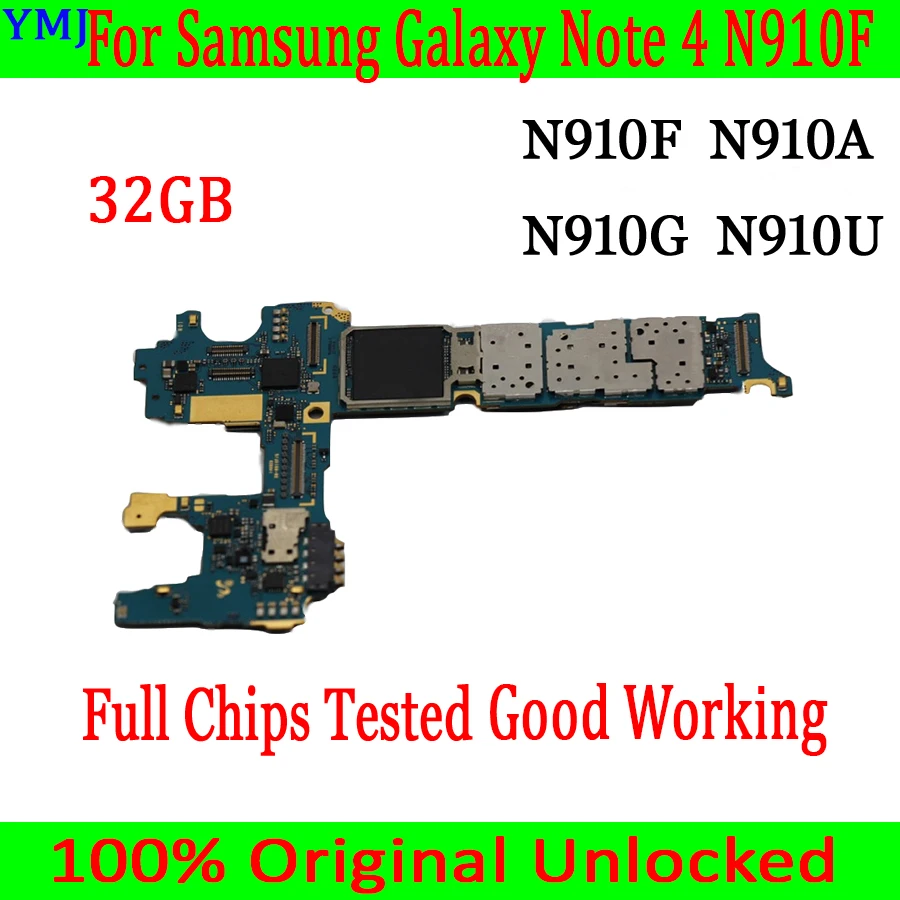Материнская плата 32 ГБ для Samsung Galaxy Note4 N910F N910A N910U N910G, 100% протестированная оригинальная разблокировка с системой Android, логическая плата