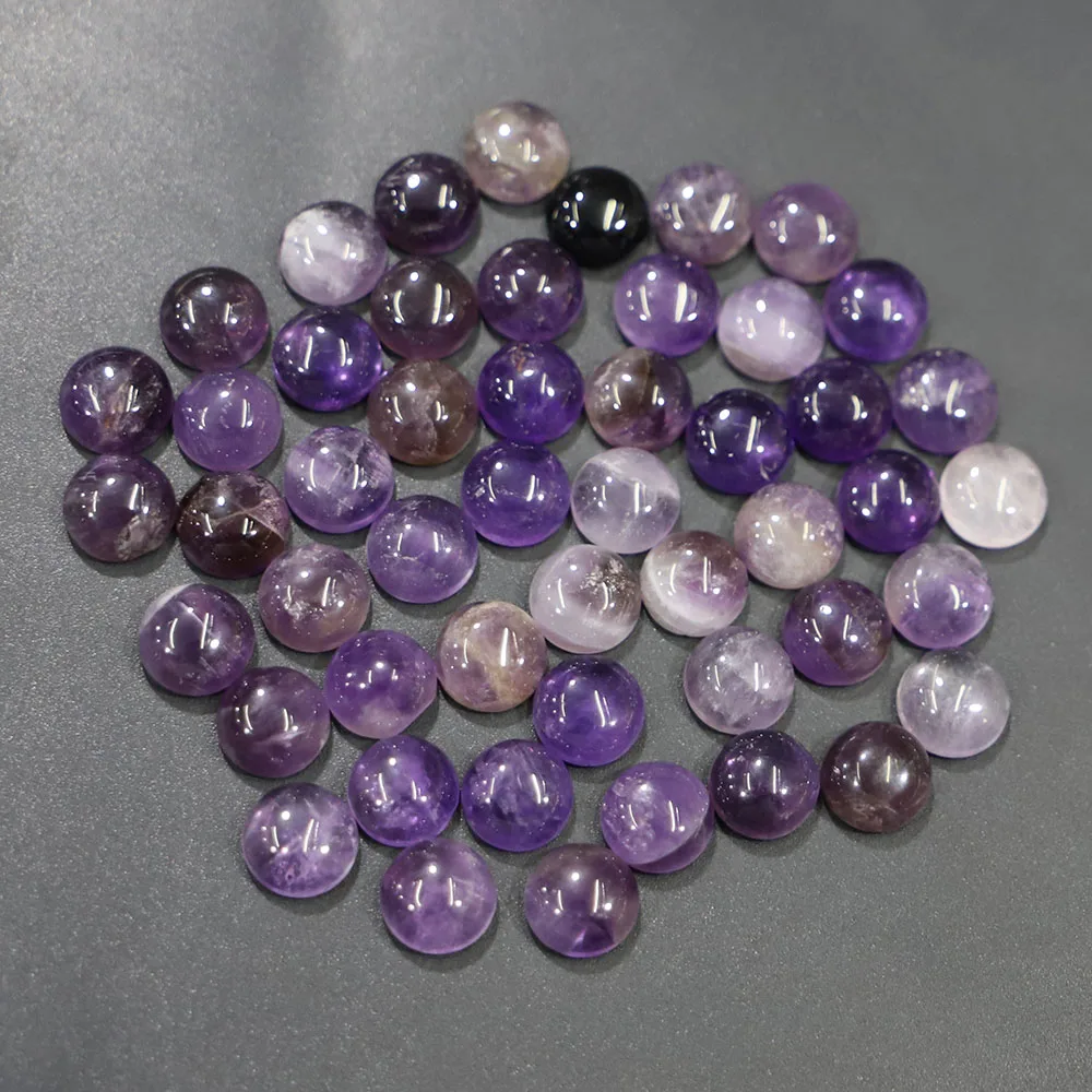 10MM Natural Stone Round Cabochon Ornaments Amazonite Rhodochros Amethyst Beads Charms DIY Jewelry Accessories Wholesale 50Pcs