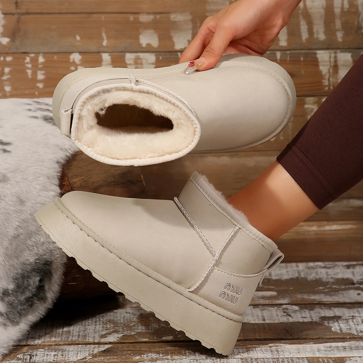 Ботильоны женские замшевые Повседневная Теплая обувь на плоской подошве модные