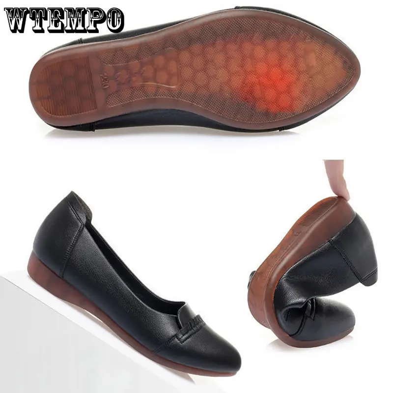 WTEMPO Spring Women Pumps Shoes Pointed Toe Women Flat Shoes Solid Color Slip on Casual Shoes Soft Comfort Leather Dropshipping