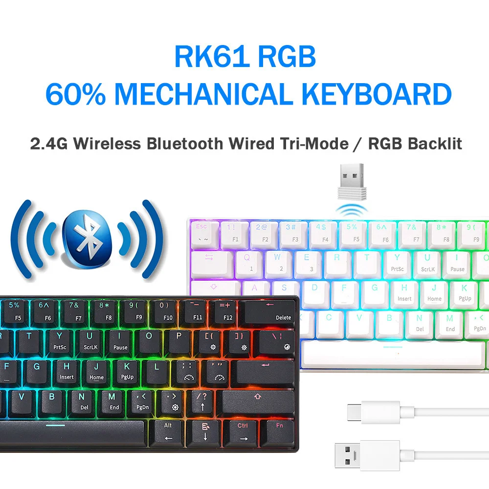 

Wireless Mechanical Keyboard Tri Mode Bluetooth 5.0/2.4G/USB-C With RGB Backlight 61 Key Hot-swap Gaming Portable Surprise price