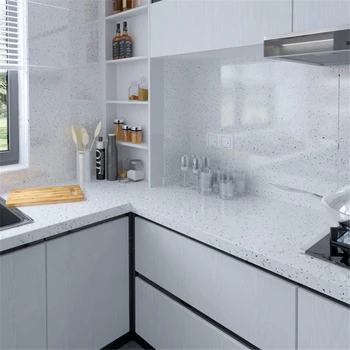 Waterproof Oil-Proof Off-white Terrazzo Wallpaper Contact Paper PVC Self Adhesive Bathroom Kitchen Countertop Home Improvement 2