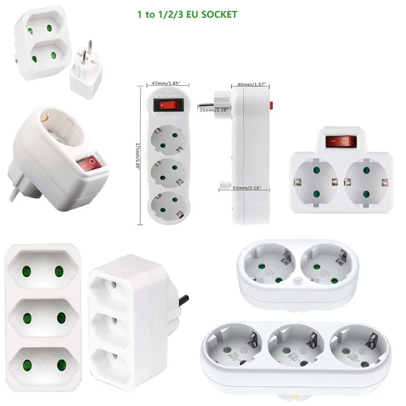 

New 16A European Type Conversion Plug 1 To 1/2/ 3 Way EU Standard Extensions SocketS Power Strip Adapter For Home Use