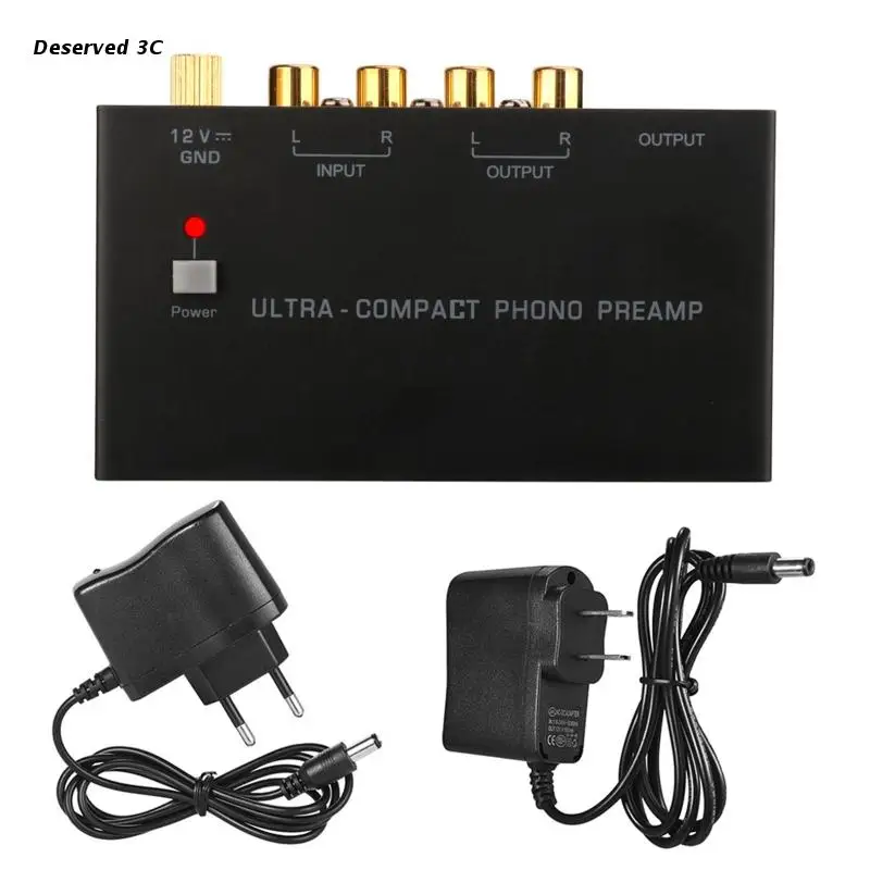 

R9CB Phono Turntable Preamp Mini Electronic Stereo Phonograph Preamplifier Adapter RCA Input Output Low Noise Portable