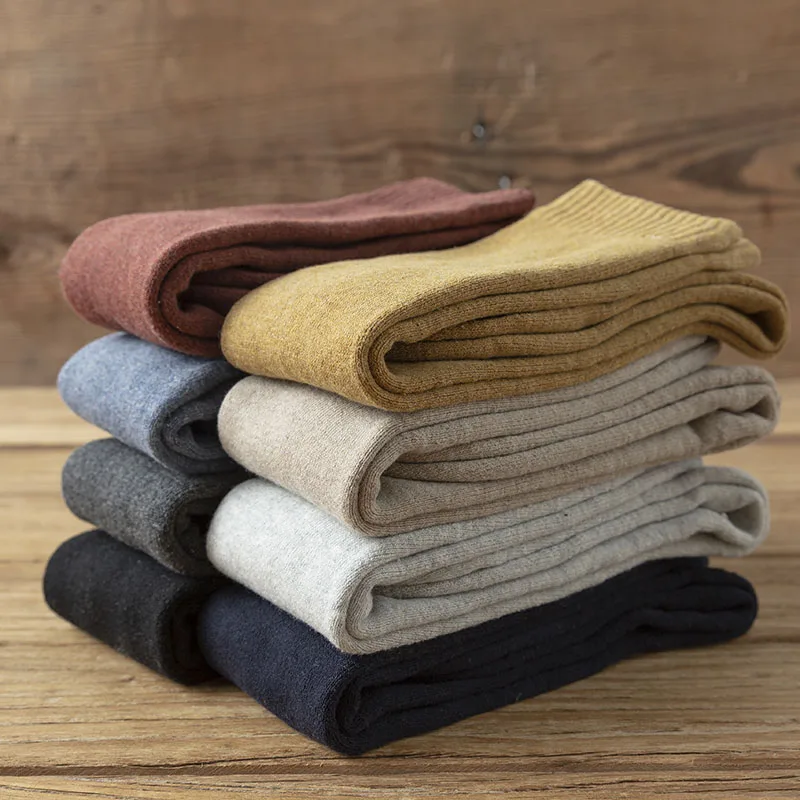 Winter Men's Warm Knee Socks Thick Harajuku Retro Casual Long Terry Cotton Socks Men 3 Pair