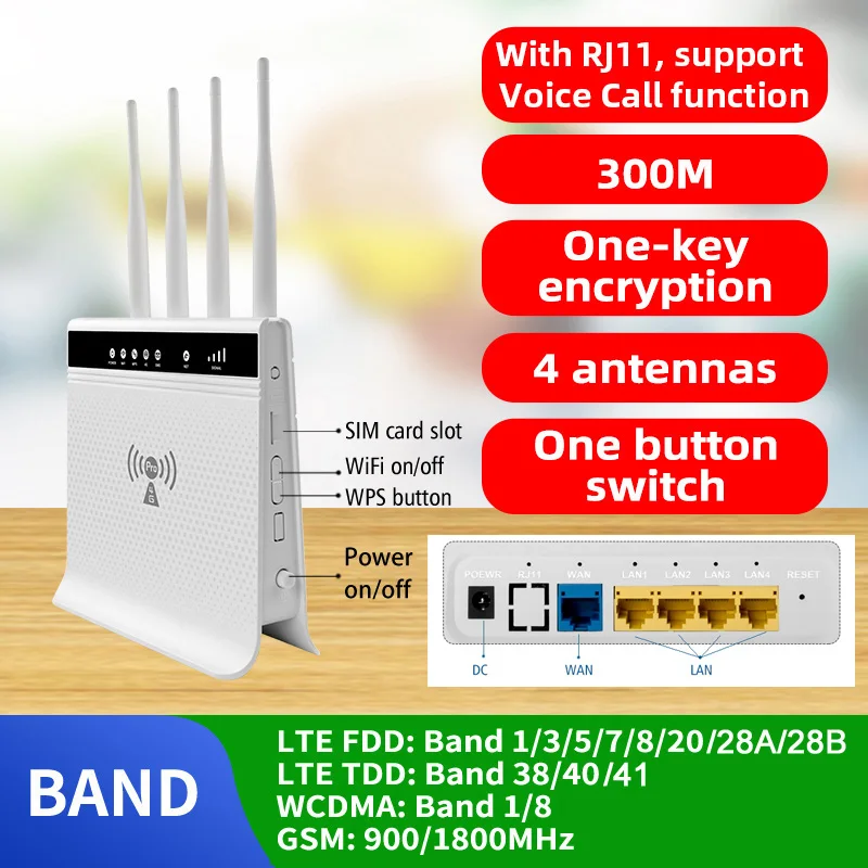 

Office Home Computers Wireless Routers Networking WPS CPE LTE Mobile Sim Card Router Modem 4G Wifi Hotspot Rj45 WAN LAN Port