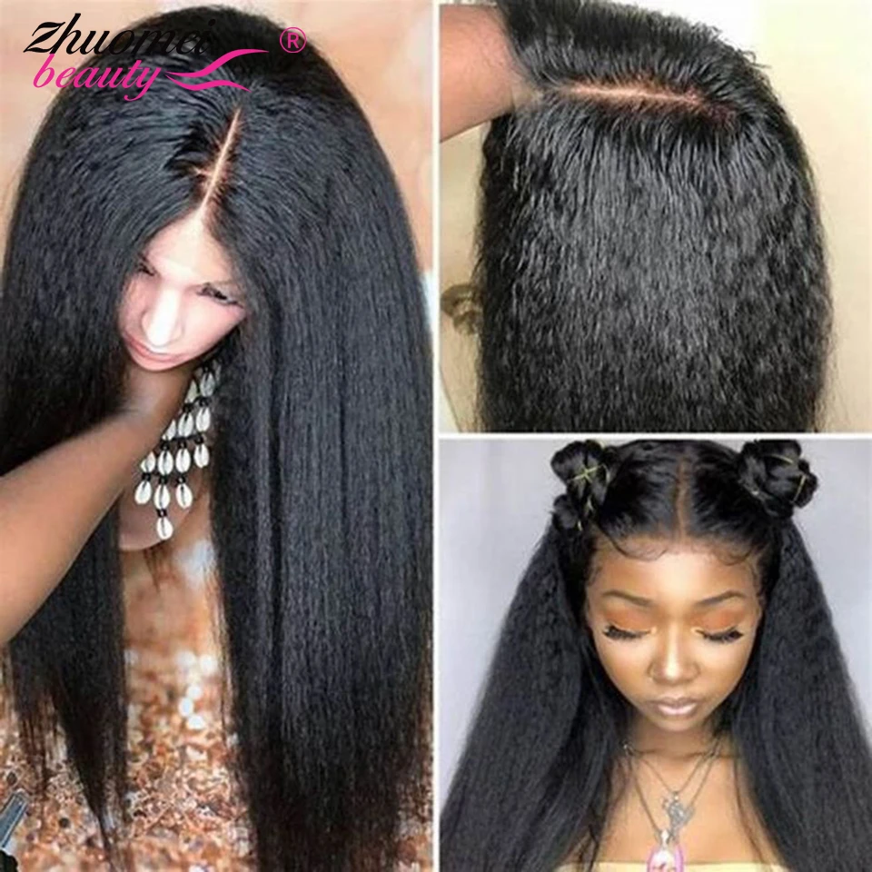 

30 Inch HD Yaki Kinky Straight Lace Front Wig 360 Glueless Full Lace Human Hair Wigs For Women 13X4 Lace Frontal Wig Pre Plucked