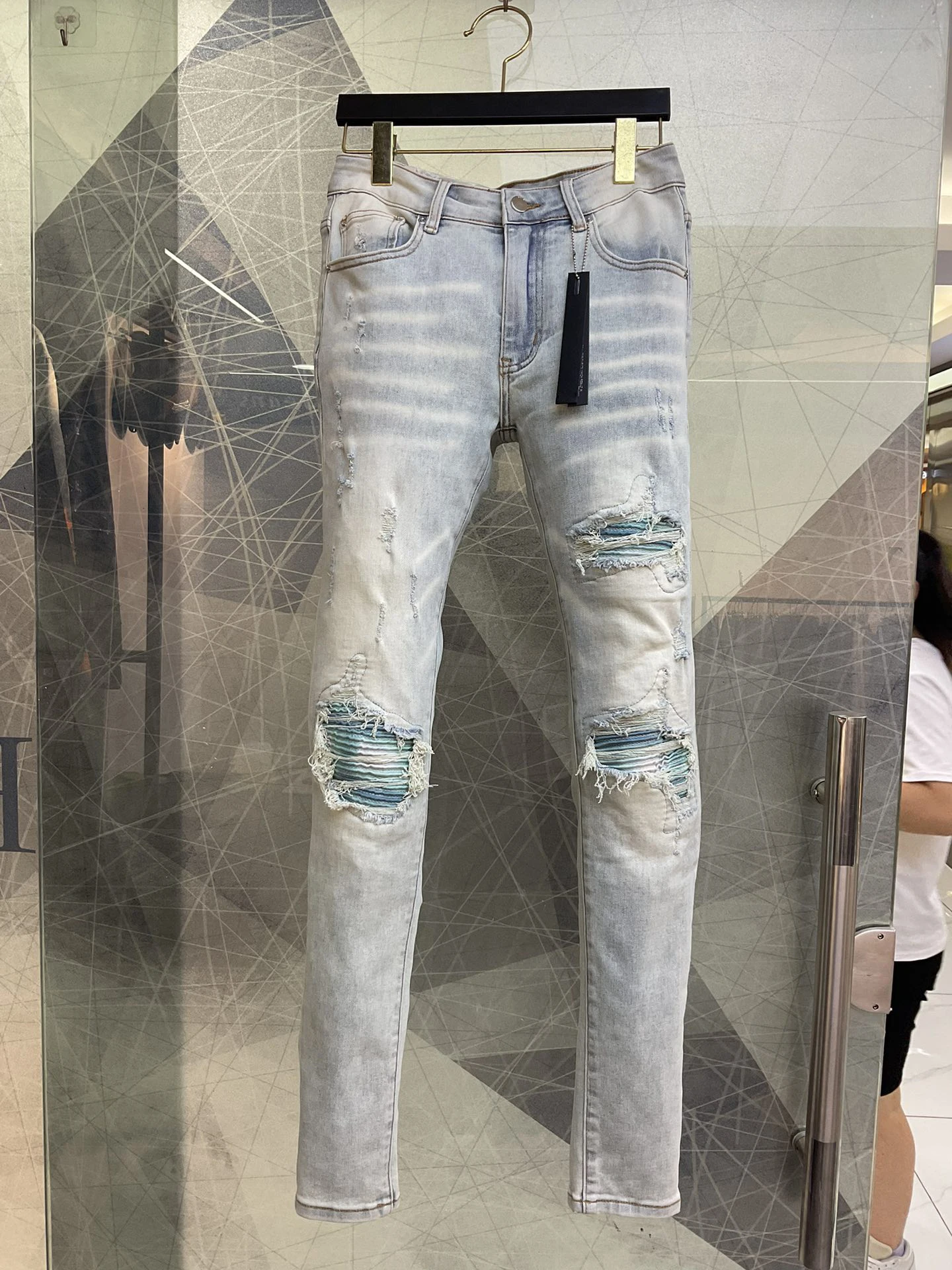 

Мужские бриджи Индиго, модная уличная одежда, узкие, с поврежденными дырками, облегающие тянущиеся потертые джинсы
