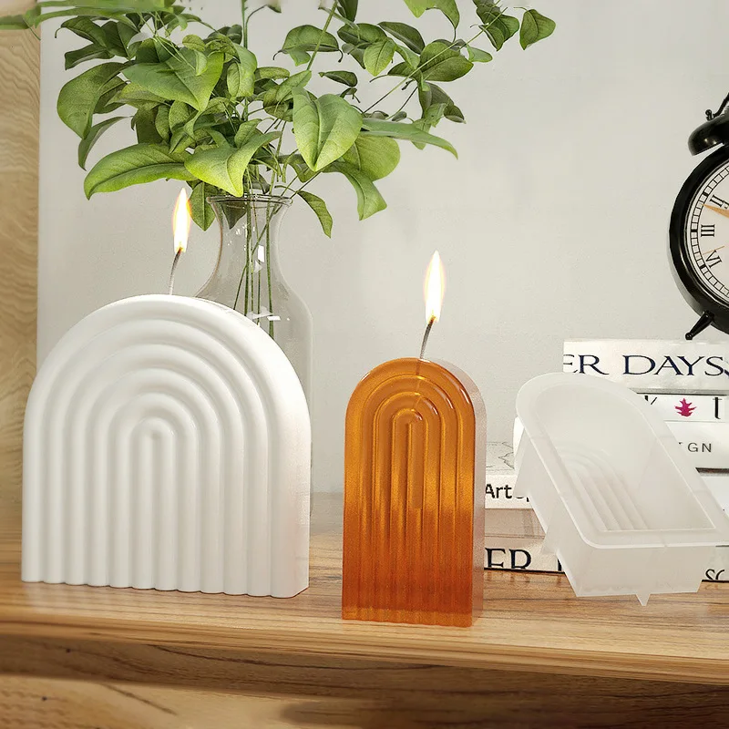 

14cm Rainbow Arch Candle Silicone Mold DIY Rainbow Bridge Geometry Candle Making Soap Resin Plaster Mould Art Craft Home Decor