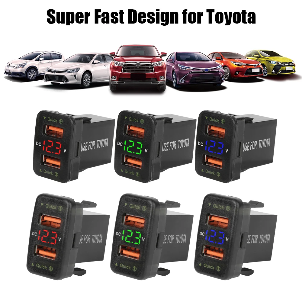 

QC 3.0 USB Charger For Toyota Corolla Yaris RAV4 Car Power Adapter Socket Fuse LED Indicator Voltmeter Test Interior Accessories