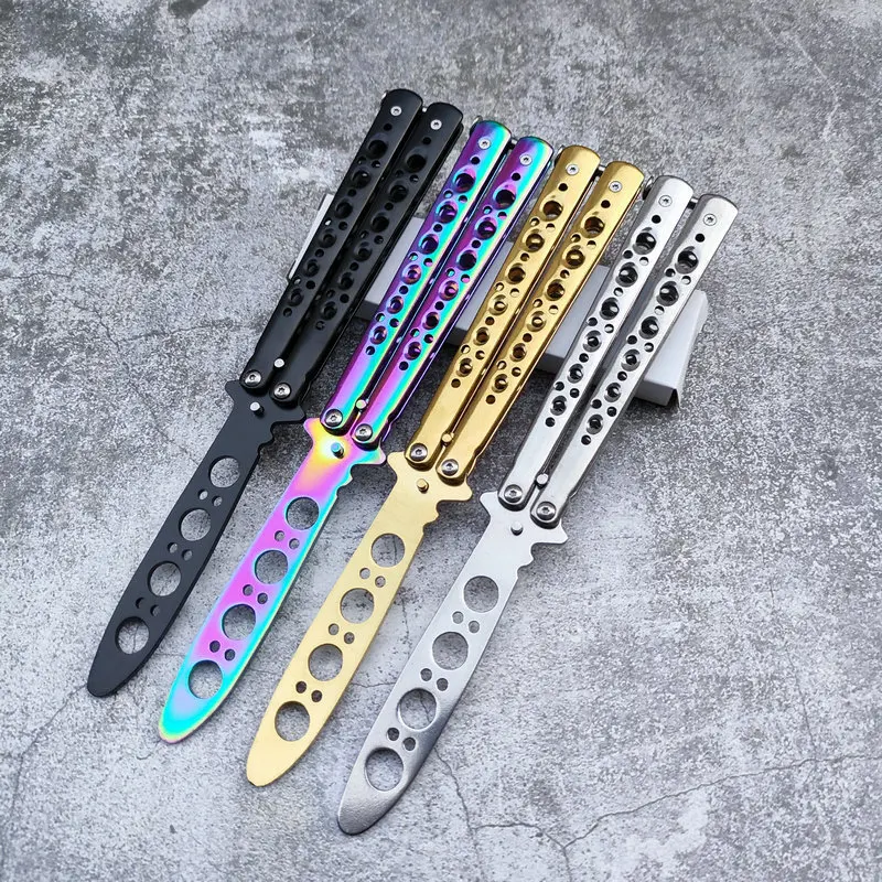 Portable Folding Butterfly Knife CSGO Balisong Trainer Stainless Steel Pocket Practice Knife Training Tool Outdoor Games