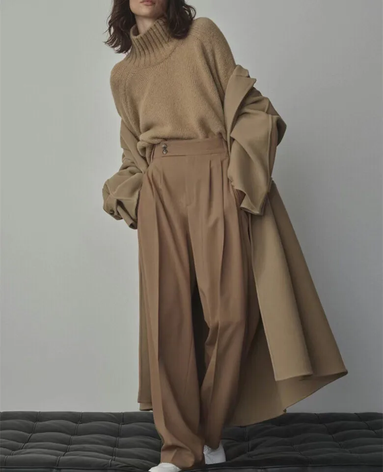 

Women Loose Casual Suit Pants High Waist Simple Early Fall Female Straight Wide-Leg Mopping Long Trousers