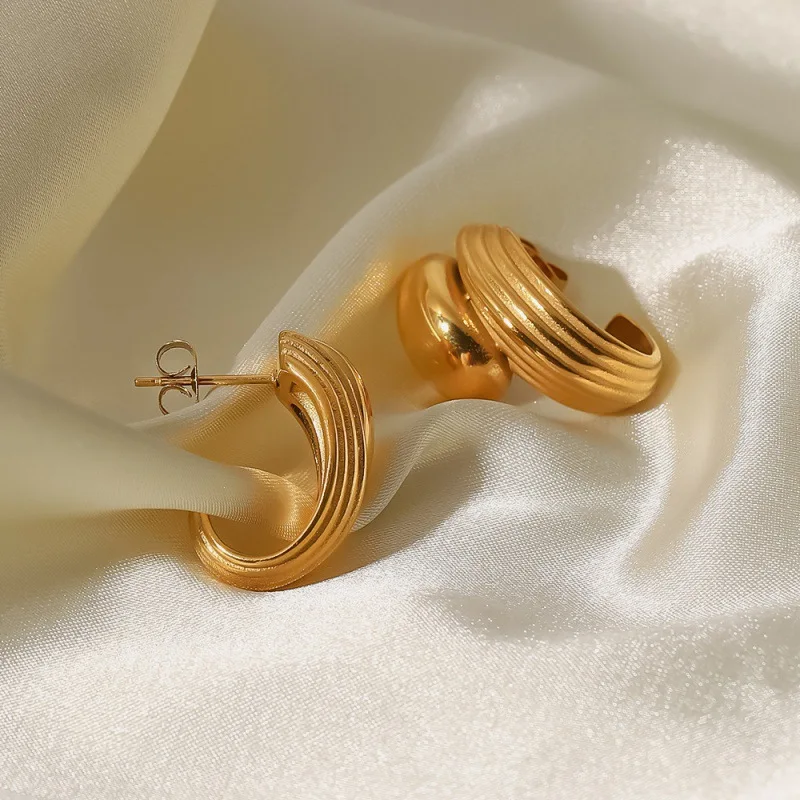 Новинка простые текстурированные серьги-каффы с позолотой 18 карат кольца