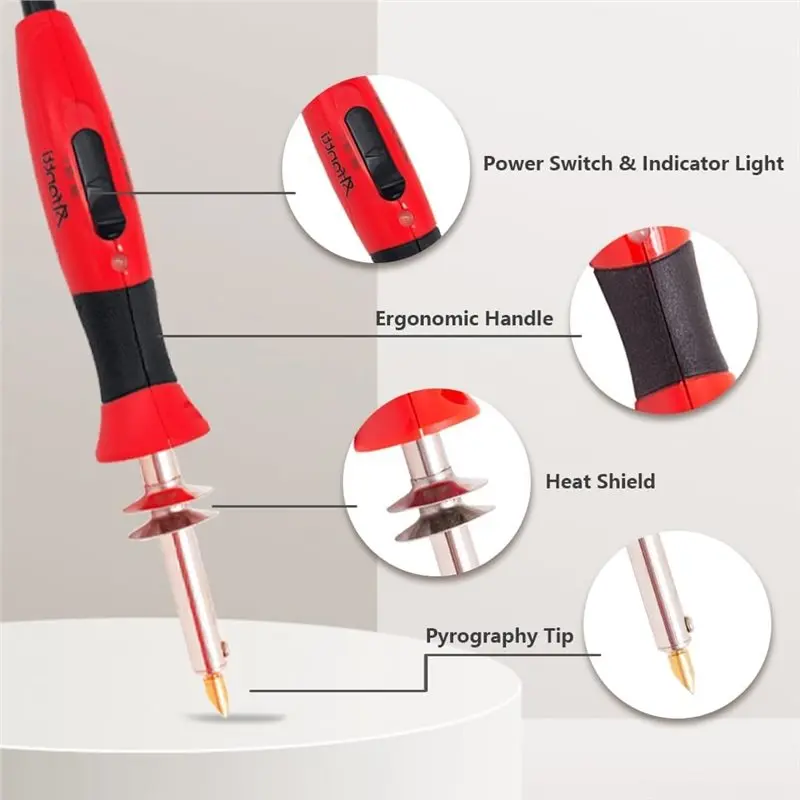 Фото Набор для пирографии M12K: Профессиональный инструмент для выжигания по дереву, 26 букв, регулировка температуры, ручка для пирографии, вилка стандарта США №5