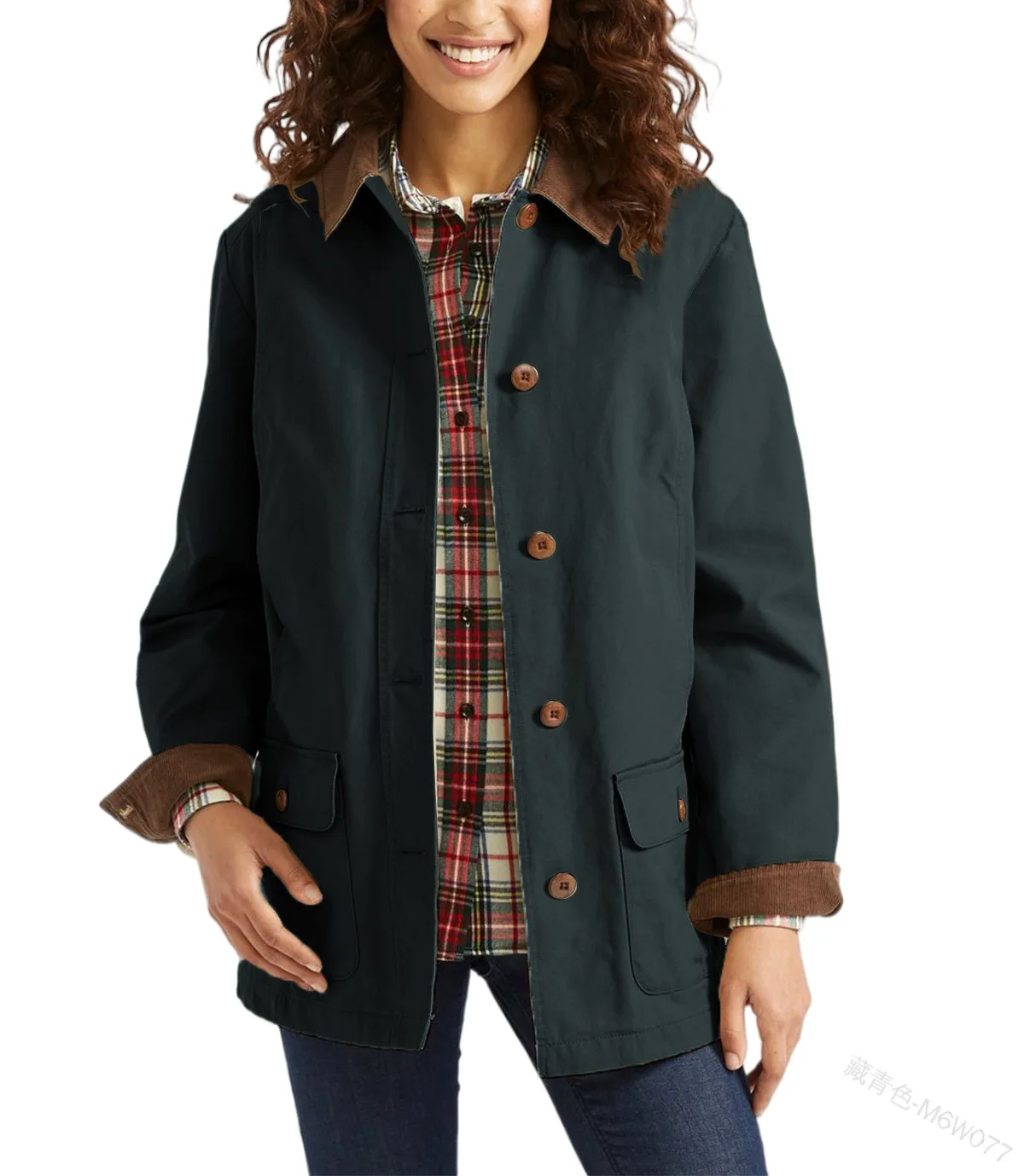 

Women's Lapel Plaid Retro Literary Single-Breasted Jacket Coat Long Sleeve Pockets Autumn Winter Jackets