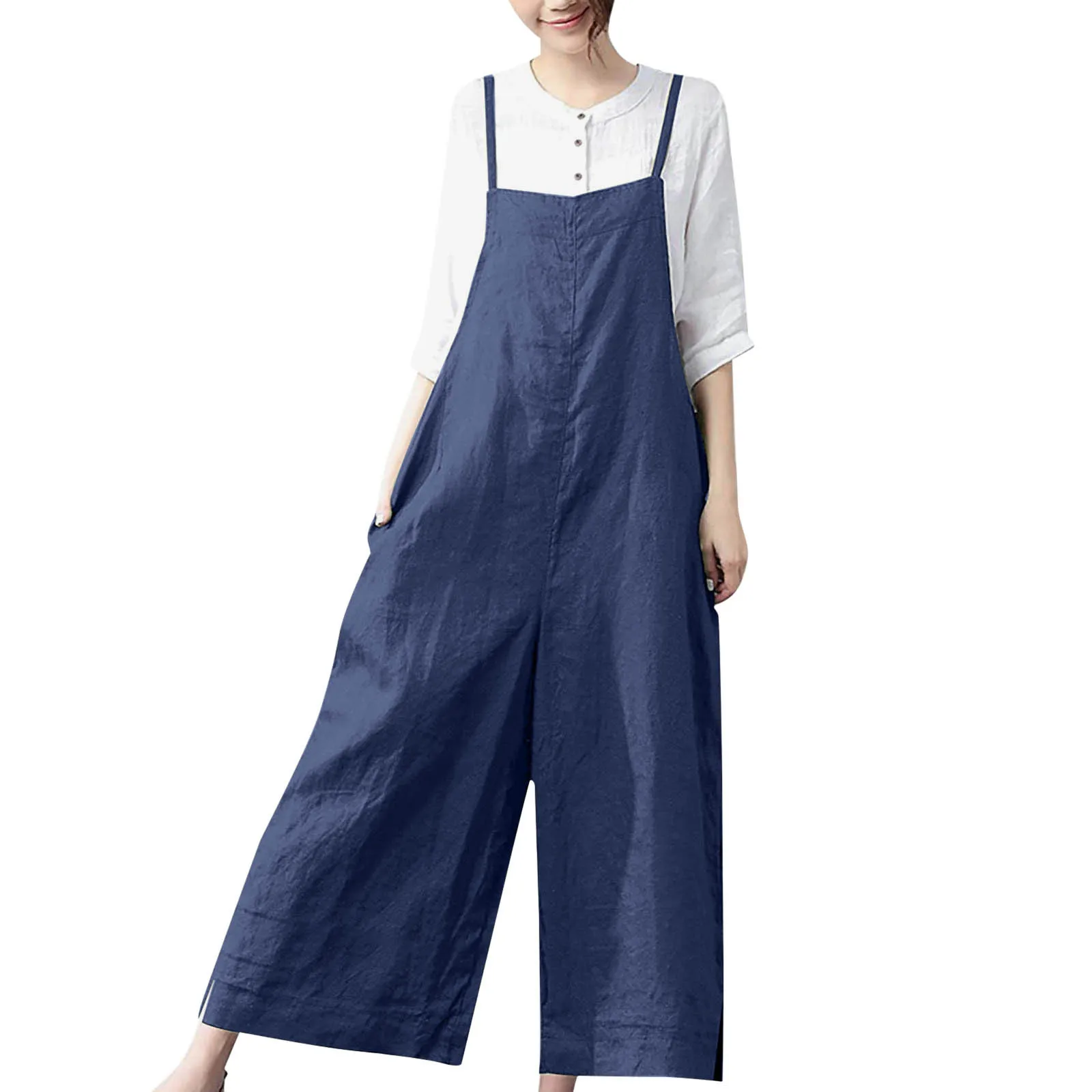 

Solid Color Pants Bib Womens Jumpsuit Sleeveless Overalls Trousers Bib Trousers Jumpsuit Korean Fashion Harajuku Long Romper 4