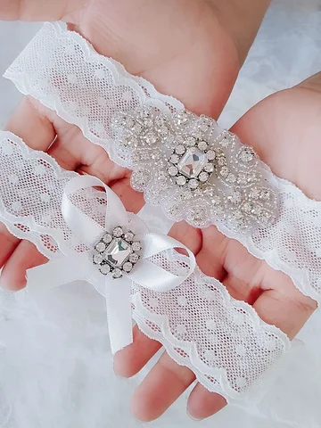 Белые свадебные подвязки из эластичного кружева, комплекты свадебных подвязок со стразами, прозрачные кристаллы для свадьбы