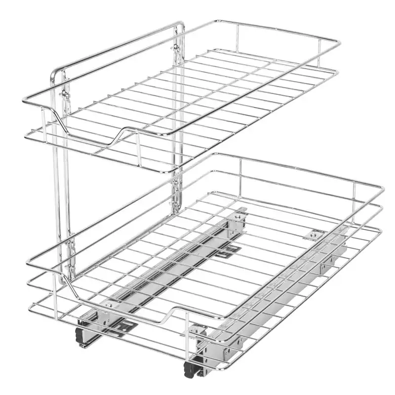 

Shelf Pull-Out Cabinet Organizer - Medium - Roll-Out Extendable Sliding Drawer - Steel Metal - Holds 100 lbs. - Cabinets, Cookwa