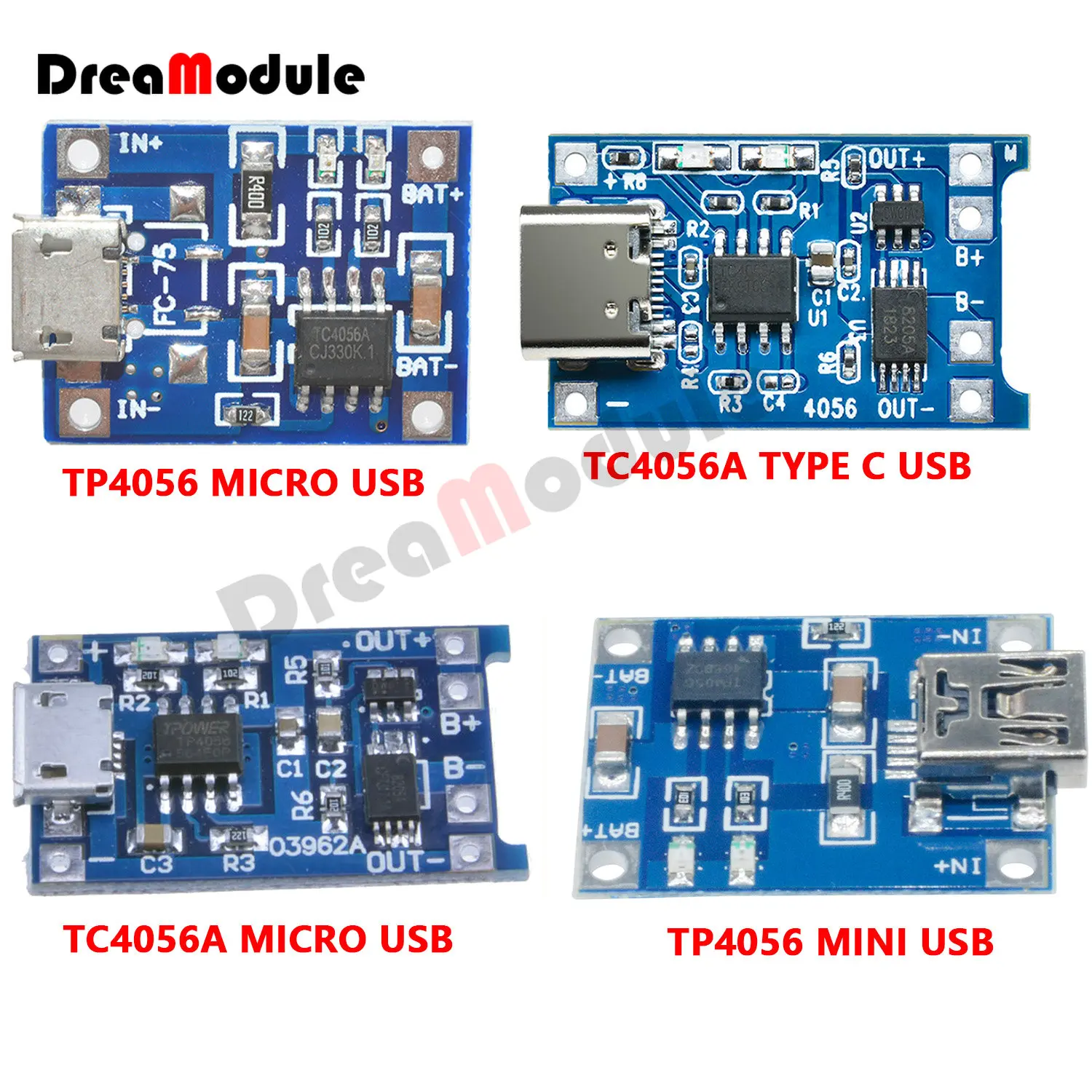 

10PCS TP4056 TC4056A Type-c/Micro/Mini USB 18650 Lithium Battery Charger Module Charging Board with Protection Dual Functions