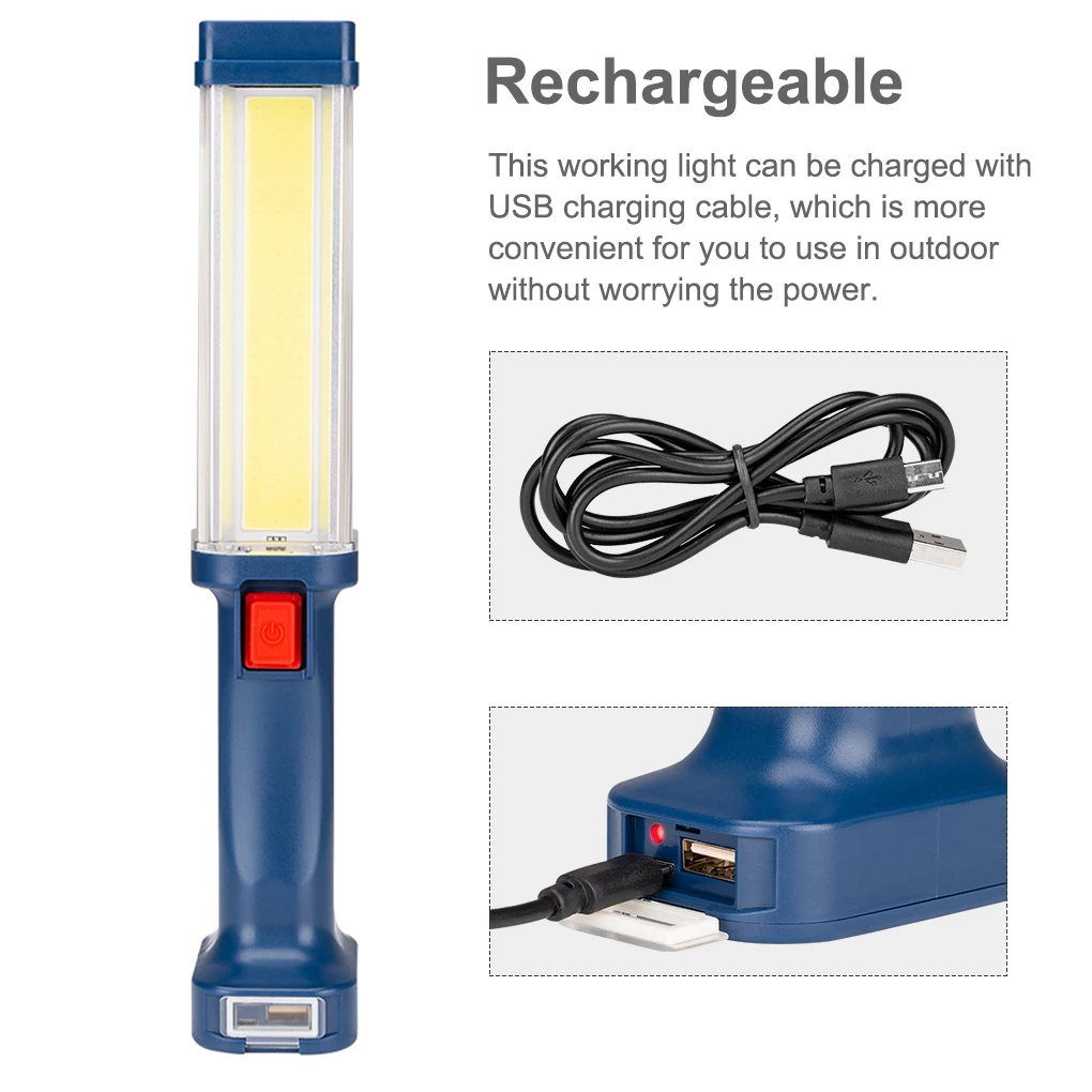 

Working Light USB Rechargeable Flashlight Rotated Spotlight COB Lights Emergency Torch Lighting Tool for Inspection