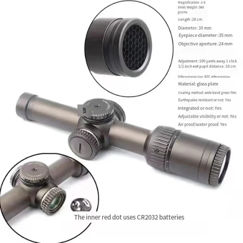 

Thin Wall Anti-Vibration Scope 1-6X24 30mm Tube Hunting Range, Dense Differentiation
