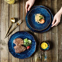 2022 new japanese kiln glazed plate steak plate hotel western food flat plate shallow plate model room set ceramic tableware