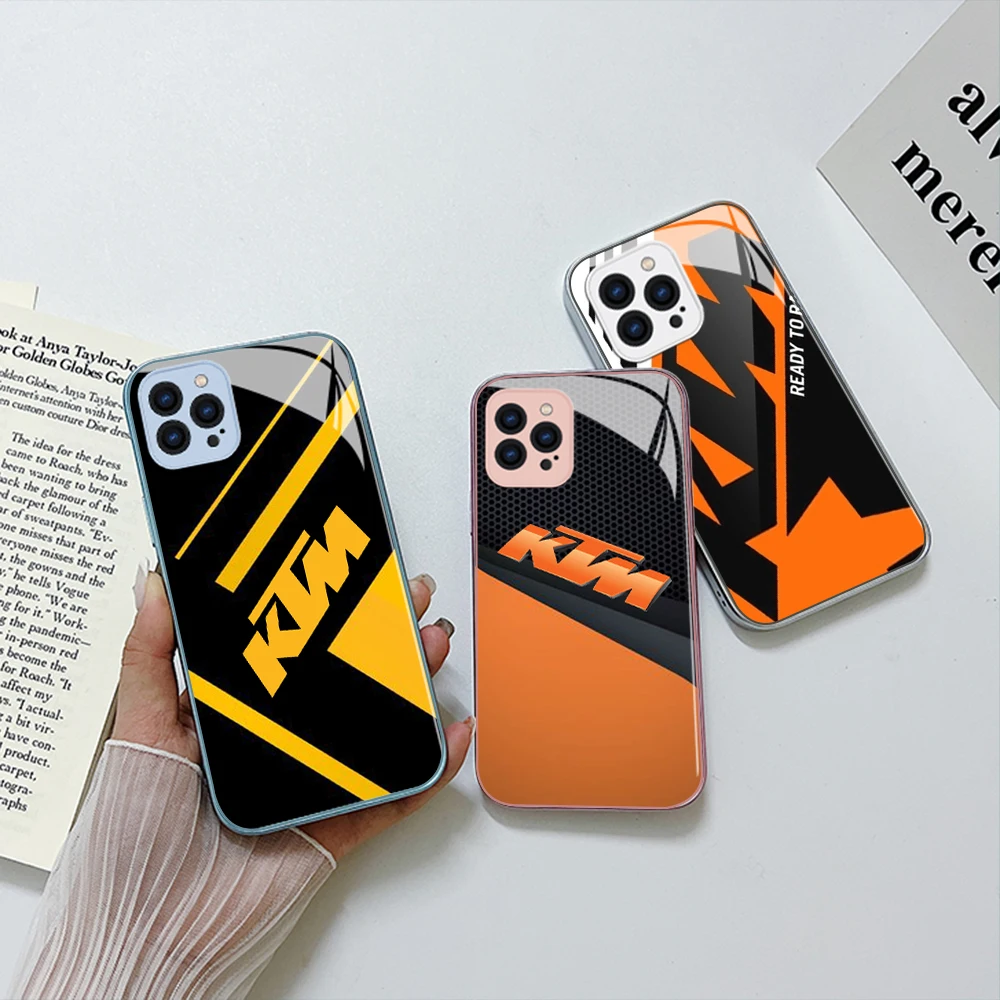 

Luxury Race Super Moto Cross-KTM Metallic-Color Phone Case For iPhone 14 13 12 Mini 11 Pro Max X XS XR Plus Glass Hard Cover