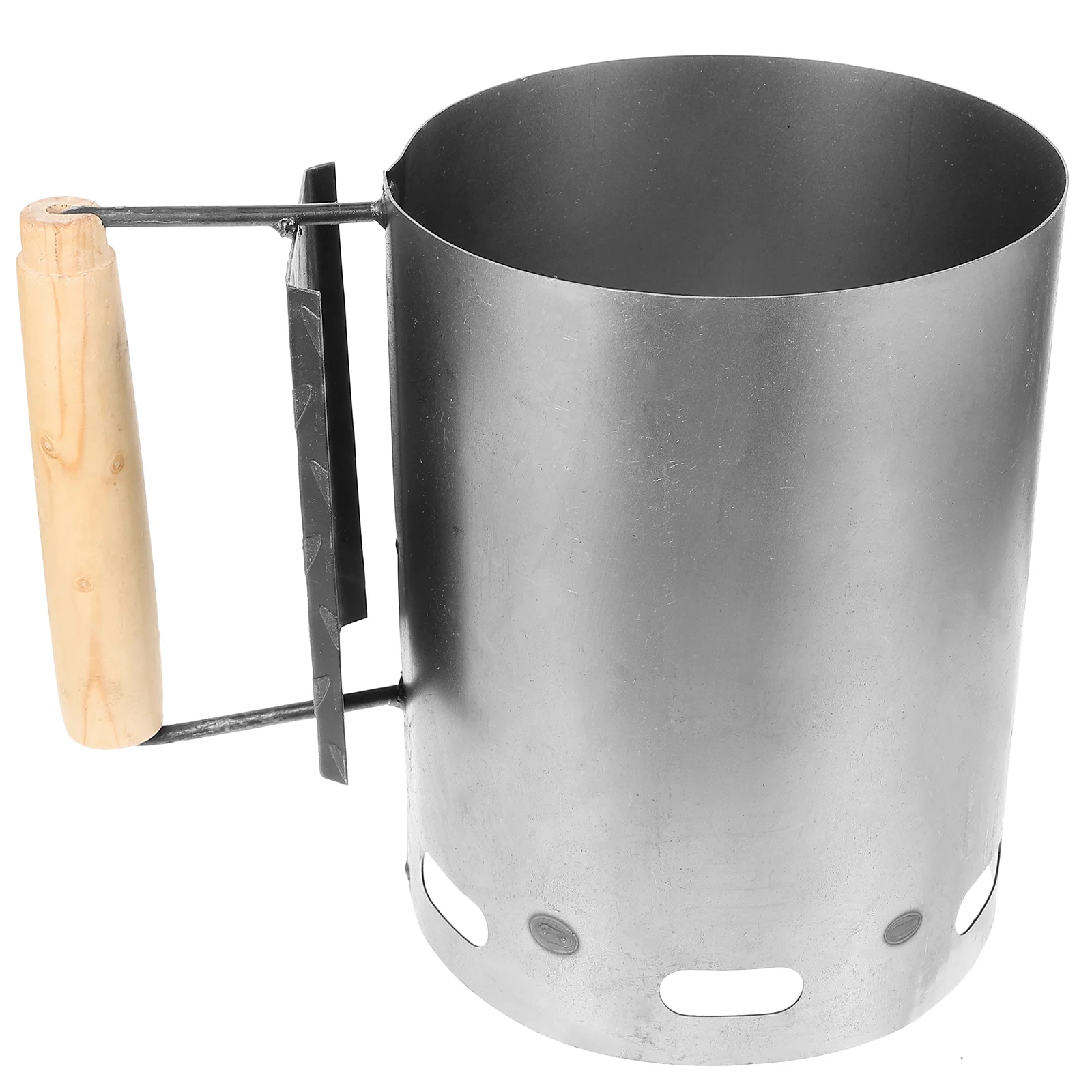 

Wooden Handle Chimney Lighter Basket Outdoor Charcoal Starter BBQ Ignition Barrel Fireplace