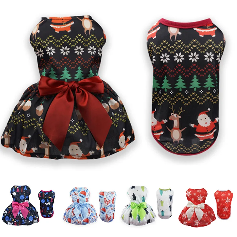 Модные юбки с рождественским принтом для собак и принцесс жилет платье круглым