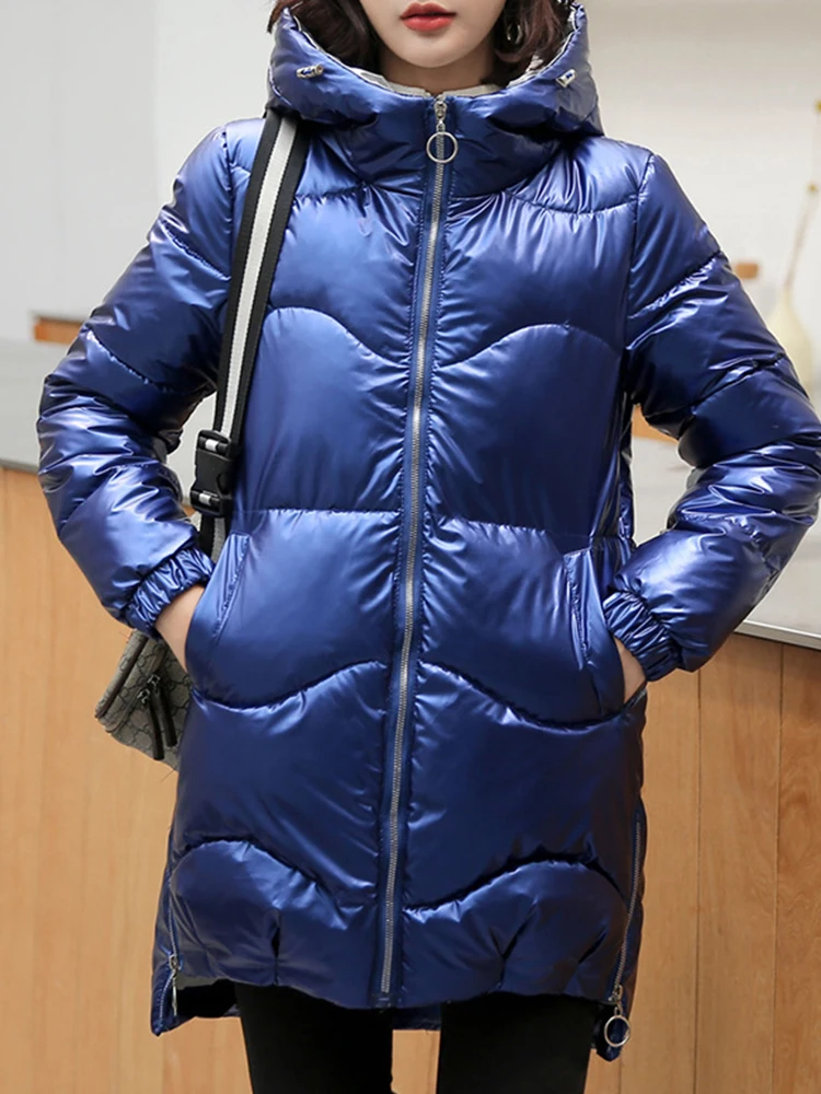 

Ailegogo New Autumn Winter Women Bright Color Hooded Slim Fit Cotton Jacket Casual Female Zipper Thick Warm Wadded Coat Outwear