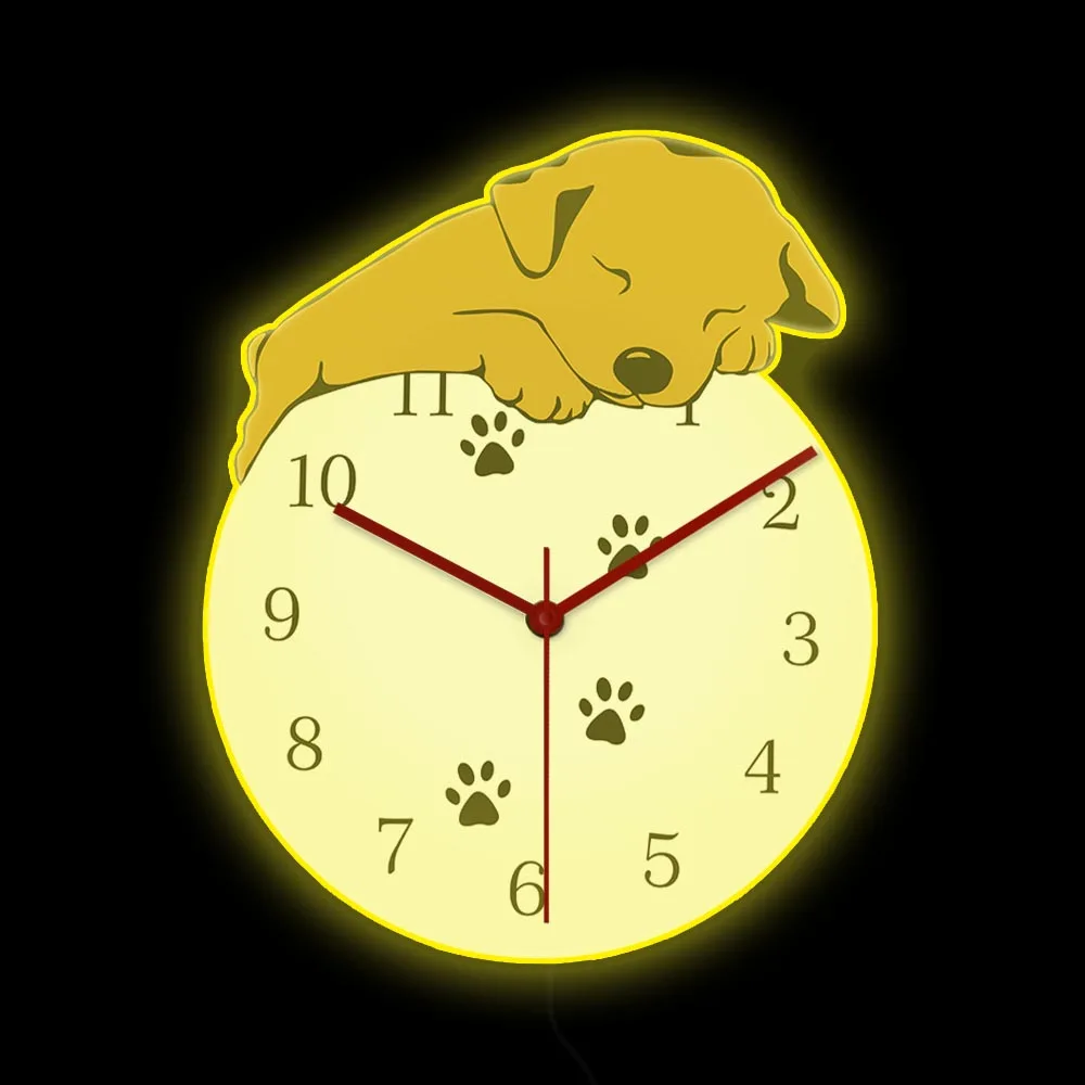 Светодиодная лампа в виде спящей мультяшной собаки для детской комнаты, щенка, украшение для дома, светящиеся часы, прикроватная лампа