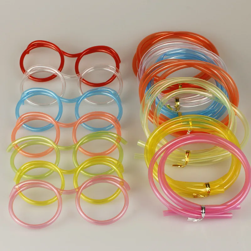 Funny Soft Glasses Straw Baby Flexible Drinking Tube Kids Crazy DIY Straws Creative Toys Children Birthday Party Toy Accessories