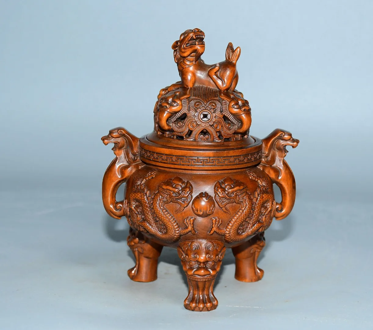 6-дюймовая коллекция тибетского храма старый самшит храбрые войска статуя Pixiu ухо