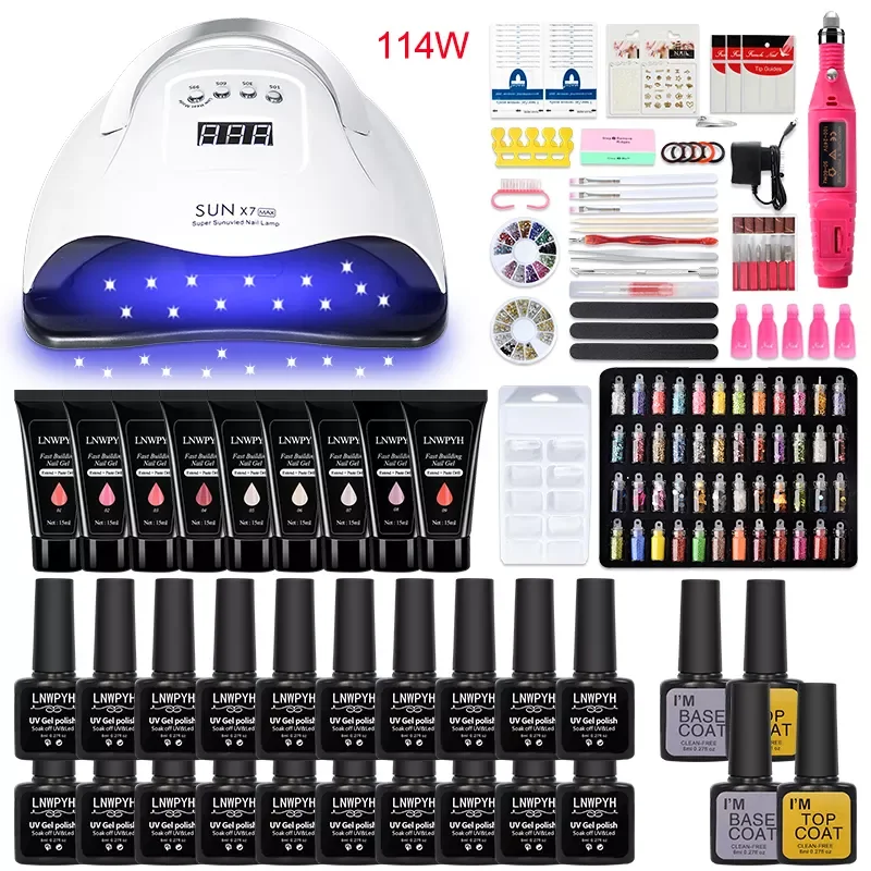 

20/18/12 Color Gel Nail Polish Varnish nail Kit with 36w/54w/114w Led Uv Nail Lamp Kit for Manicure Set Acrylic Nails Art Tools