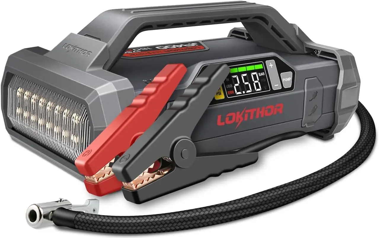 

1750A 12V Jump Starter with Air Compressor, 60W Two-Way Fast Charing, Lithium Battery Starter with 150PSI Digital Tire Inflator,
