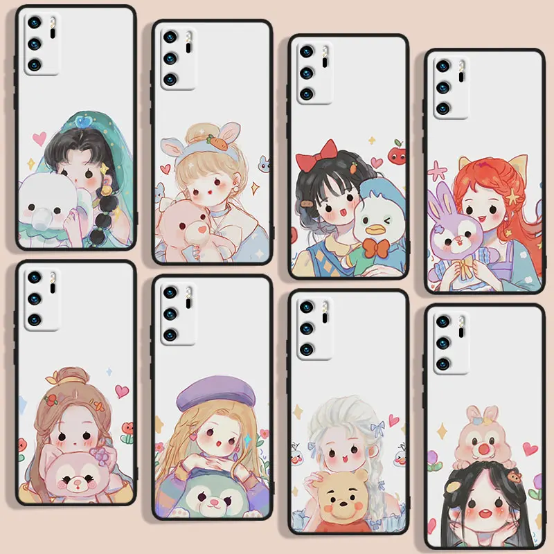 

Disney Princess Phone Case For Huawei P10 P20 P30 P40 P50 Lite Pro 2019 Plus Lite E 5G Black Funda Cover Soft Back Silicone Capa