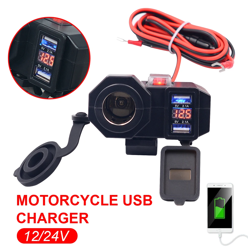 

12 В мотоциклетное Зарядное устройство USB переходник SAE к USB двойной USB выход водонепроницаемый с гнездом прикуривателя вольтметр переключат...