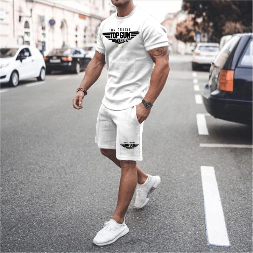 T Shirts For Men Oversize Cotton Man Street Short Sleeve T Shirt Sets Vintage Movie Print Fashion O-Neck Tee Casual Top Clothing