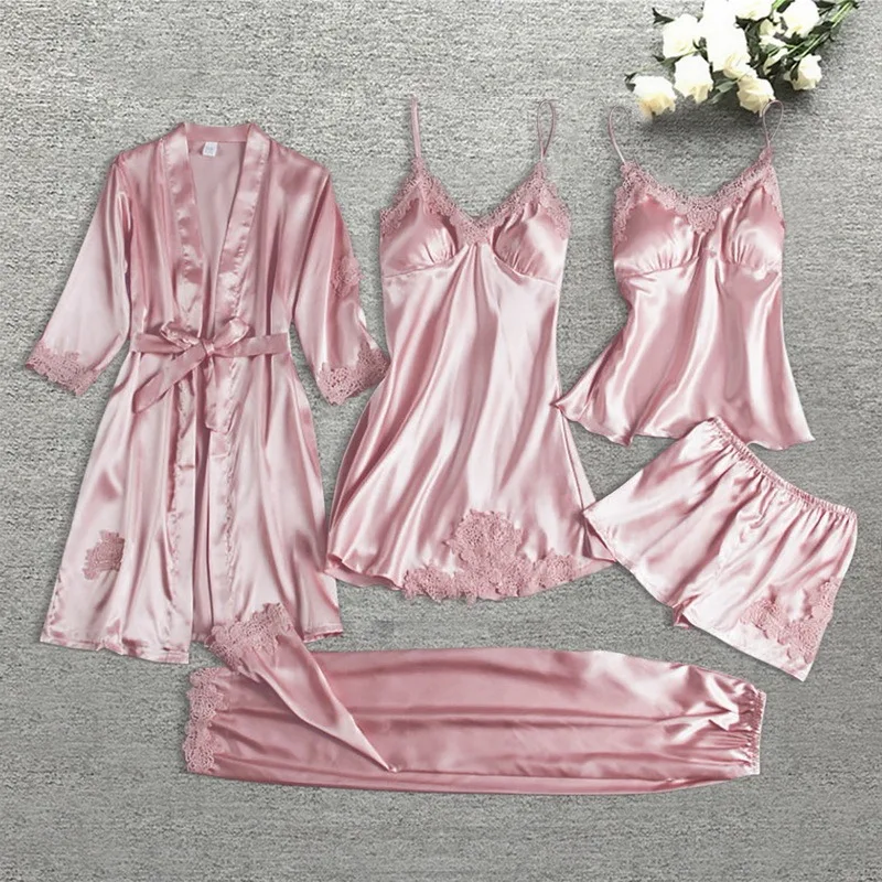 New 5 suit Ms. Sexy silk pajamas leisurewear nightdress female bud silk pajamas suits spring and summer