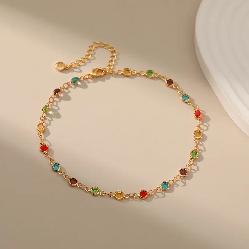 Браслет на ногу женский из витражного стекла анклет с мелкими звеньями