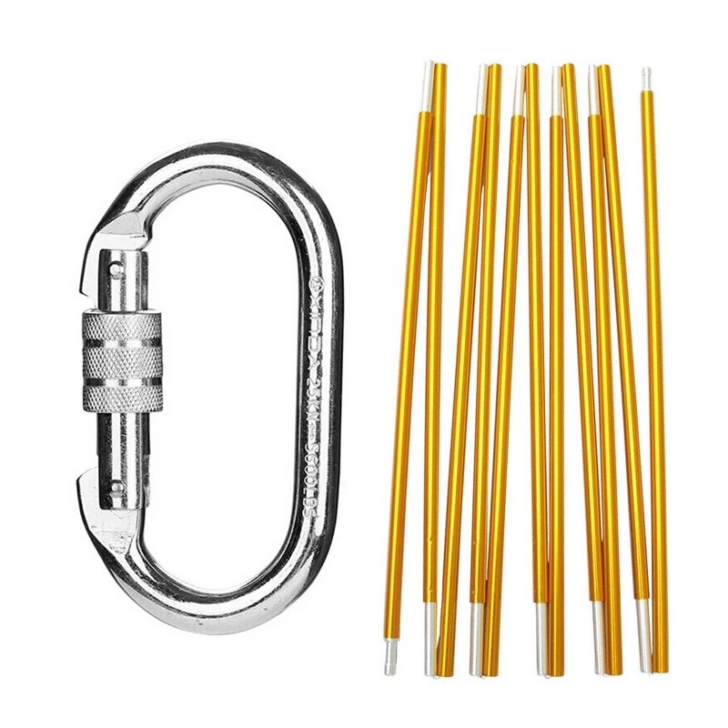 

1X O Shape 25KN Alloy Steel Buckle Rock Climbing Carabiner Mountaineering Buckle Main Lock & 2Pcs Tent Pole Aluminum Alloy Tent