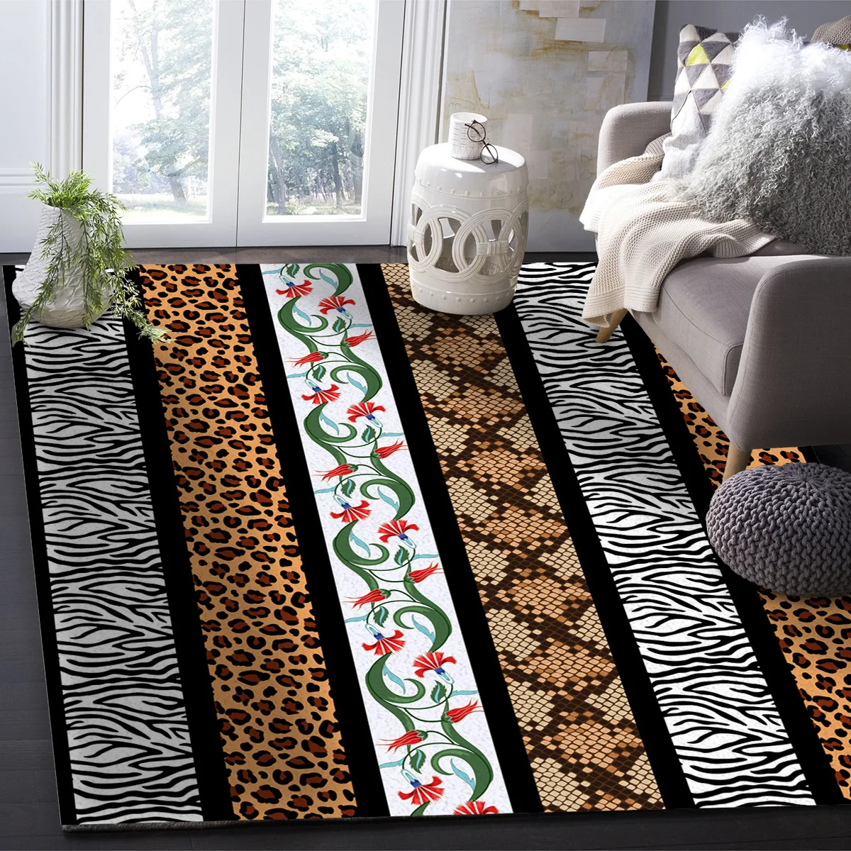 Leopard Zebra Pattern Flower Carpets for Living Room Bedroom Area Rugs Large Non-slip Entrance Door Mat Printed Carpet |