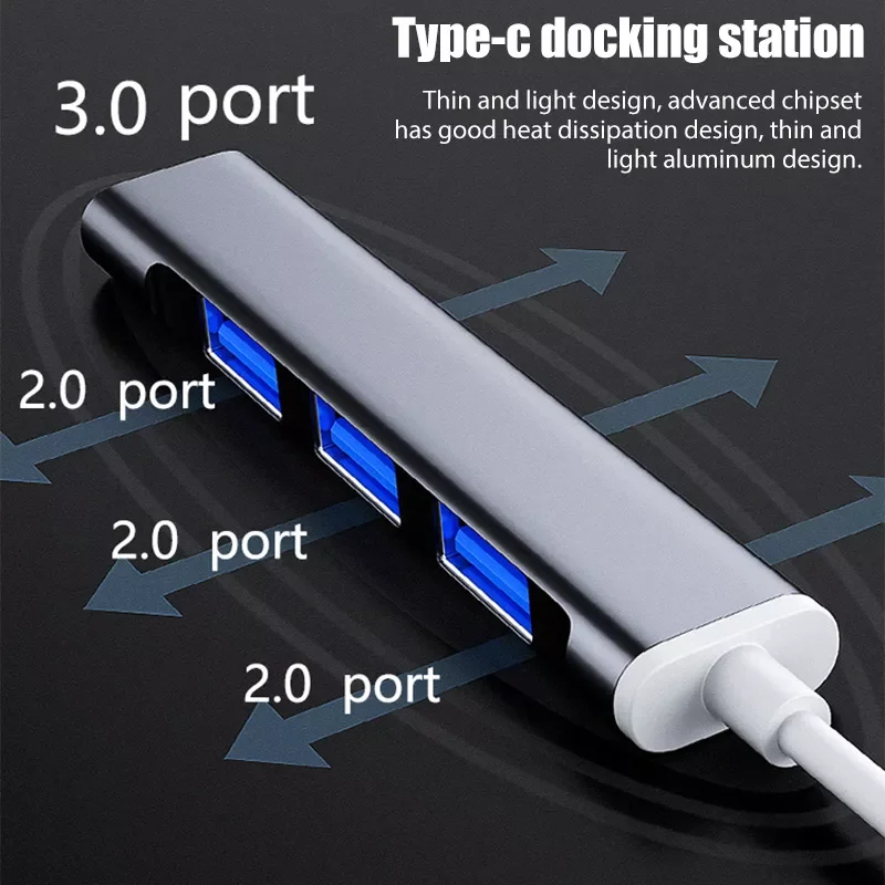

Usb-хаб Высокоскоростной 4-портовый USB 3,0 разветвитель типа c 5 Гбит/с для ПК, компьютерные аксессуары, многопортовый концентратор 4 USB 3,0, 2.0 порт ...