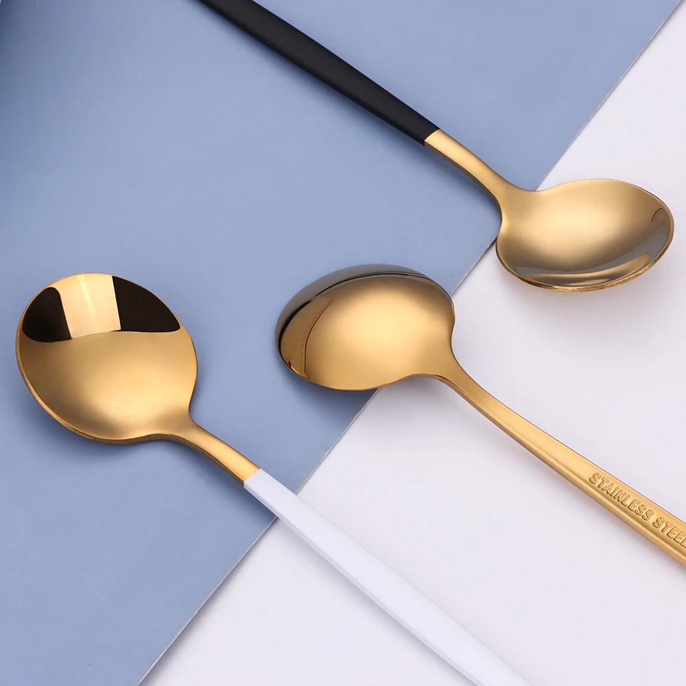 6 Pieces Gold Coffee Spoon Stainless Steel Stiring Teaspoons Ice Cream Cake Dessert Spoon Set Sliver Tableware Party Cutlery images - 6