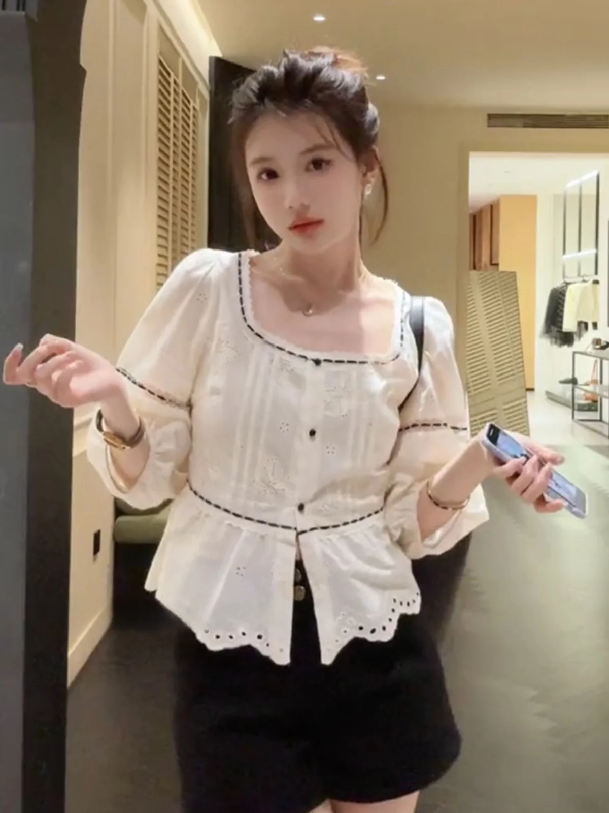 Женские рубашки с квадратным воротником во французском стиле новинка 2024 осень