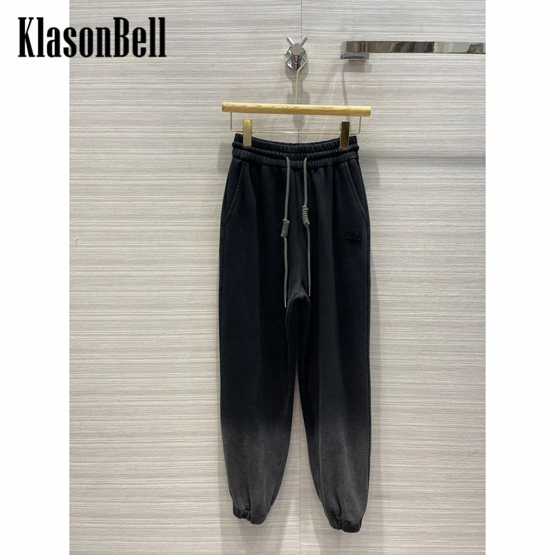 

10,20 KlasonBell вышитые градиентные черные повседневные спортивные брюки на шнуровке с эластичным поясом для женщин