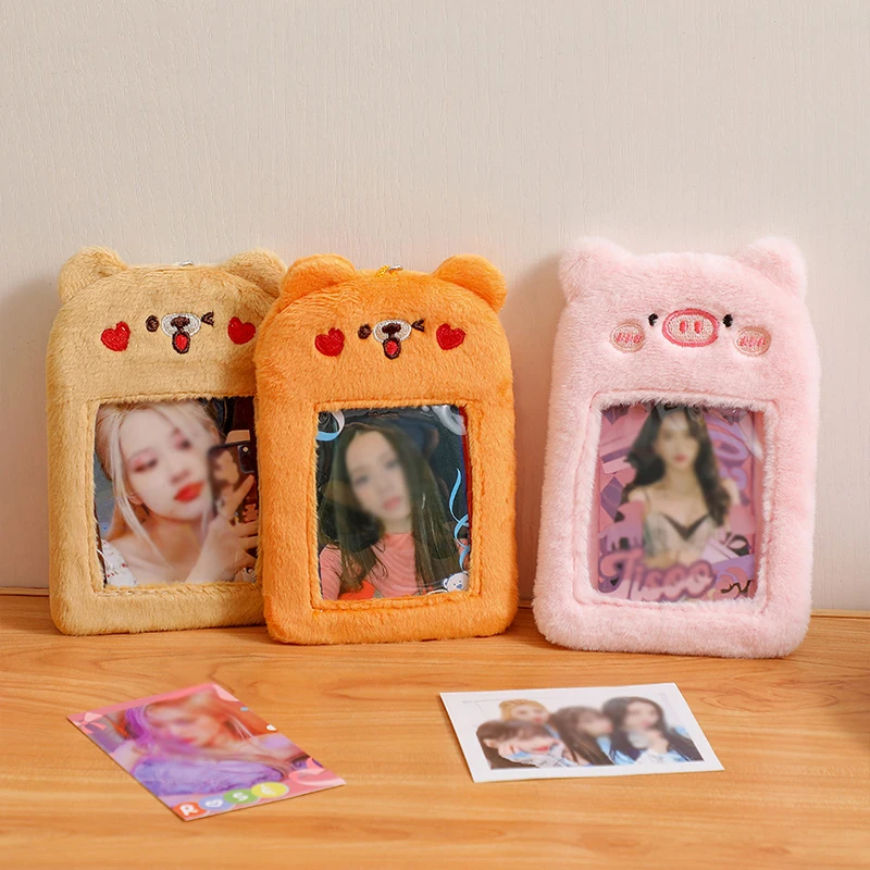 

Cute Plush Card Holder Cover Keychain ID Credit Case Protector Case Photo Card Case Animal Card Cover Sweet Cute INS Cartoon