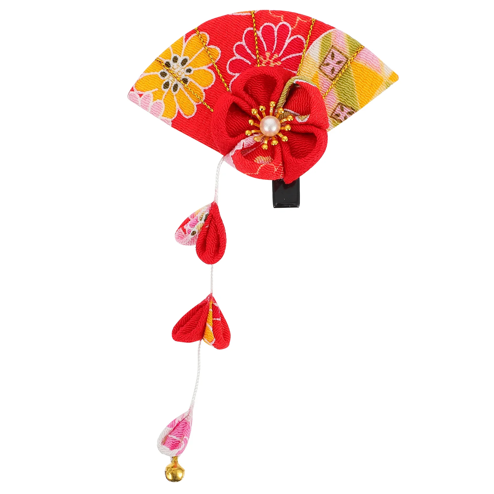 

Kimono Flower Hair Clip Traditional Fan Hair Pin with Tassel Headwear Hair Accessories for Woman Lady Gift Red